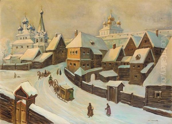 The Pskov Kremlin In The Sixteenth Century Oil Painting by Nikolai V. Ivanov