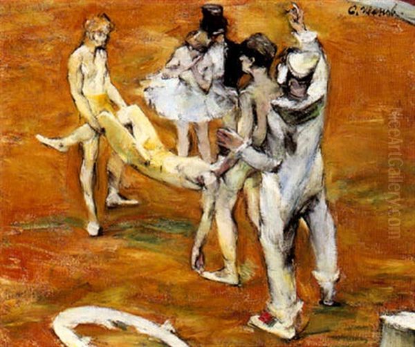Acrobats In The Circus Oil Painting by Sergei Ivanov