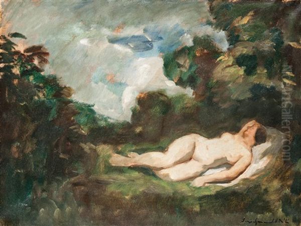 Fekvo Akt Szabadban Oil Painting by Bela Ivanyi Gruenwald