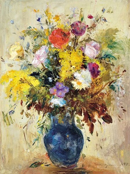 Still-life With Flowers Oil Painting by Bela Ivanyi Gruenwald