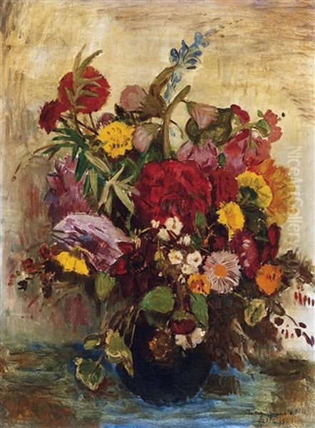 Still-life Of Flowers Oil Painting by Bela Ivanyi Gruenwald
