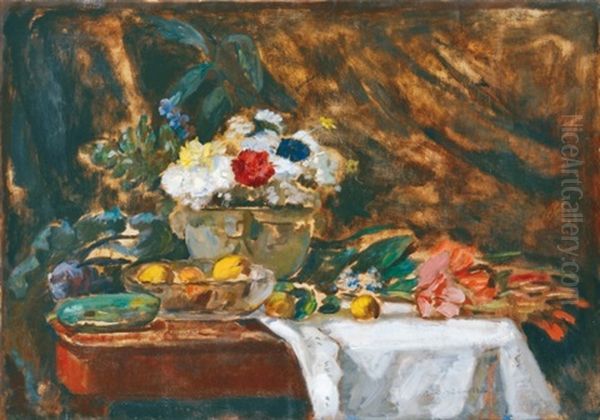 Table Still Life Oil Painting by Bela Ivanyi Gruenwald