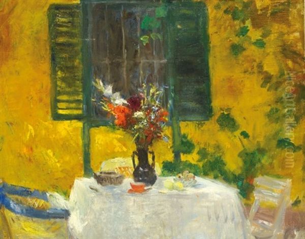 Balatonlelle (balcony) Oil Painting by Bela Ivanyi Gruenwald