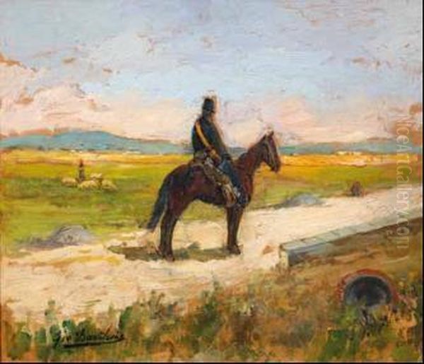 Paesaggio Con Soldato Oil Painting by Giovanni Bartolena