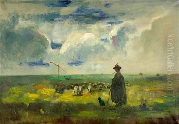 Folk Motif Oil Painting by Bela Ivanyi Gruenwald