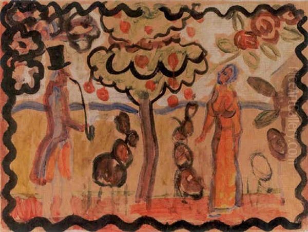 Mannen Och Kvinnan I Lustgarden Oil Painting by Ivan Ivarson