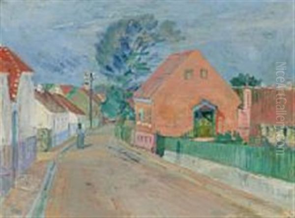 Village Scene Oil Painting by Kraesten Iversen