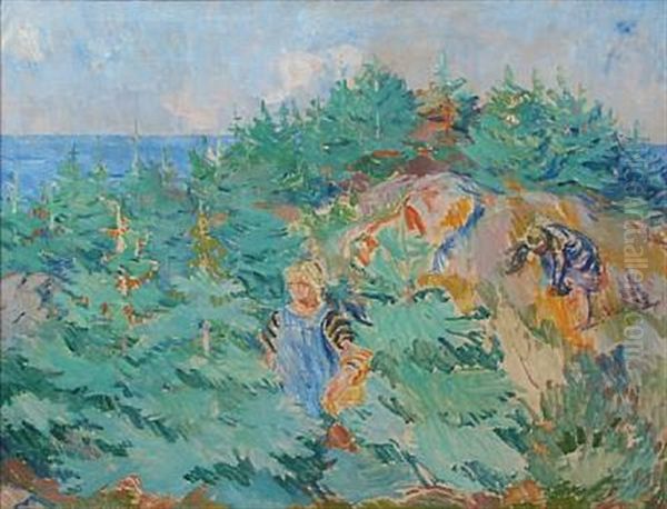 Figures In A Landscape, Bornholm Oil Painting by Kraesten Iversen