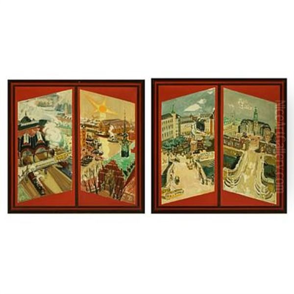 Views Over Copenhagen (2 Diptychs) Oil Painting by Kraesten Iversen