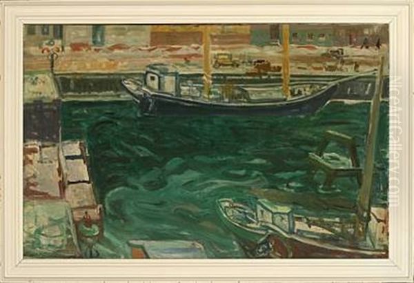 Harbor Scenery Oil Painting by Kraesten Iversen