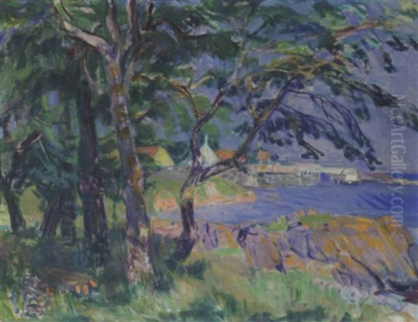 Udsigt Over Svaneke Langs Kysten Oil Painting by Kraesten Iversen