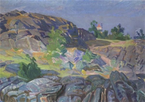 Klippesten Ved Svaneke Fyr Oil Painting by Kraesten Iversen