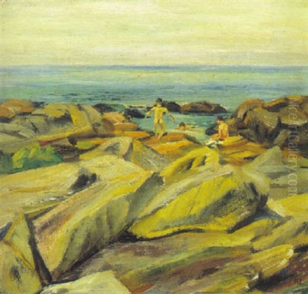 Badende Drenge, Bornholm Oil Painting by Kraesten Iversen