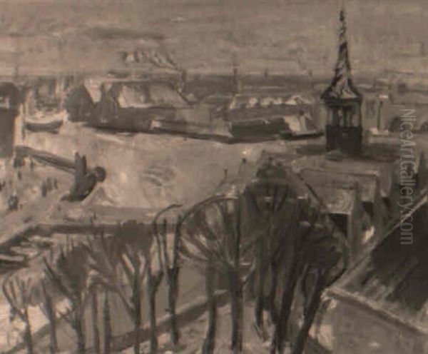 Udsigt Over B+rsbygningen, Tiliset Havn Oil Painting by Kraesten Iversen