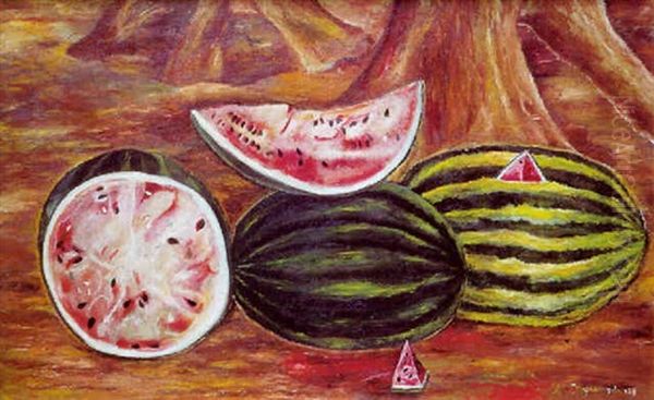 Sandias Oil Painting by Maria Izquierdo