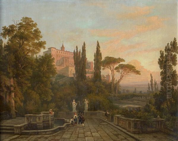 Blick Auf Die Villa D'este In Tivoli Bei Sonnenuntergang Oil Painting by Henry Jackel