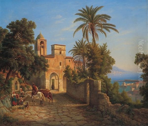 Blick Auf Terracina Vom Kloster Dottrinari Oil Painting by Henry Jackel