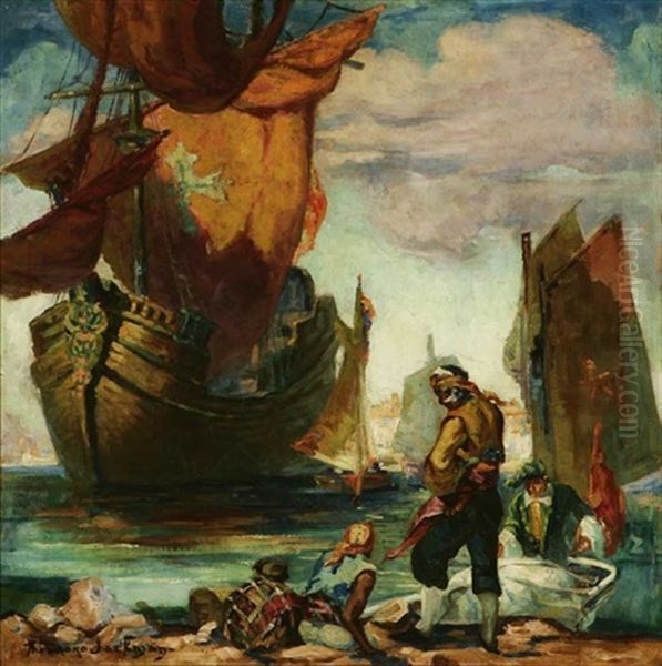 Pirates Waiting For Their Ship Oil Painting by Oscar Theodore Jackman