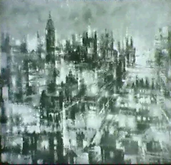 Nocturnal View Of Philadelphia Skyline Oil Painting by Martin J. Jackson