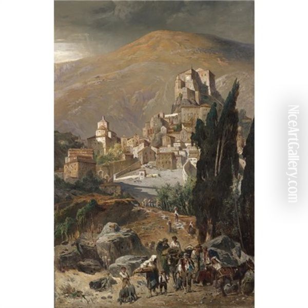 A View Of Rocca Sinibalda, Italy Oil Painting by Julius Jacob the Younger
