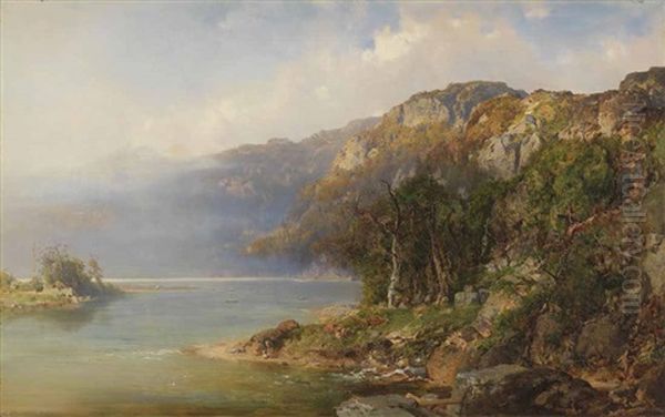 Boaters On A Mountain Lake Oil Painting by Otto Reinhard Jacobi