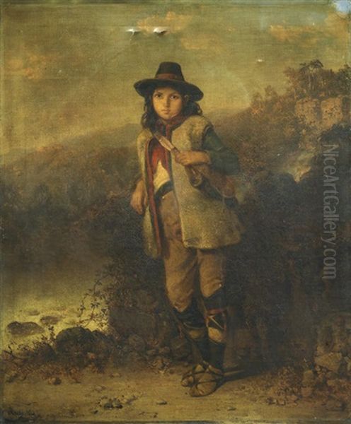 A Figure In A Mountain Landscape Oil Painting by Otto Reinhard Jacobi