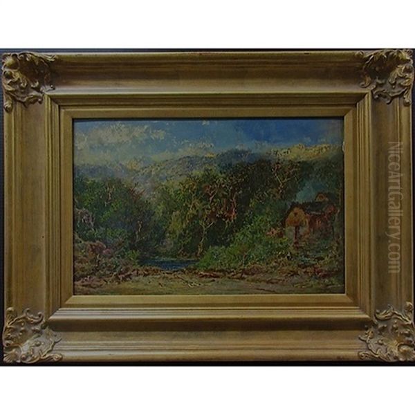 Cottage And Pond In A Valley Oil Painting by Otto Reinhard Jacobi