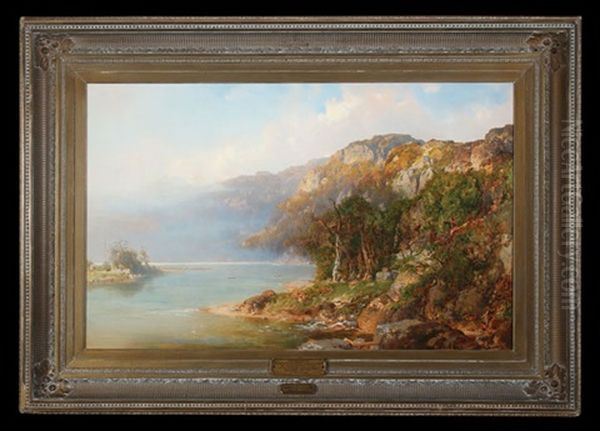Expansive Fall Shoreline Landscape Oil Painting by Otto Reinhard Jacobi