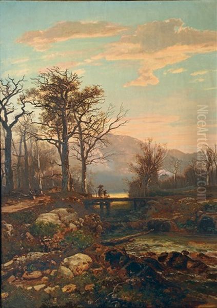 Evening Mood In The Mountains Oil Painting by Otto Reinhard Jacobi
