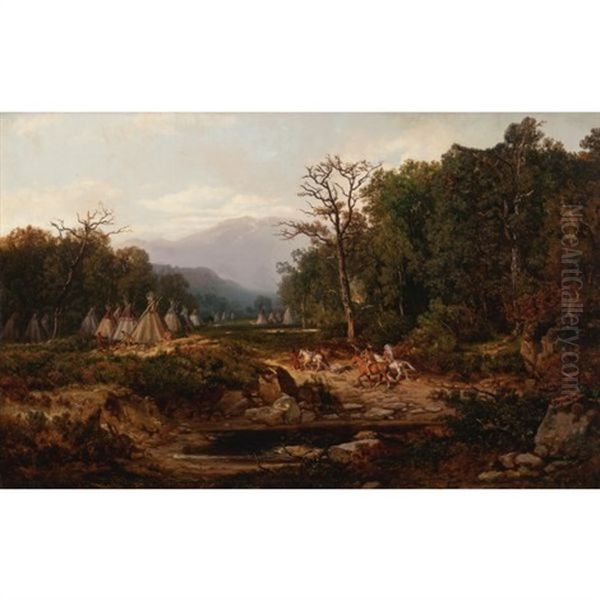Indian Encampment Oil Painting by Otto Reinhard Jacobi