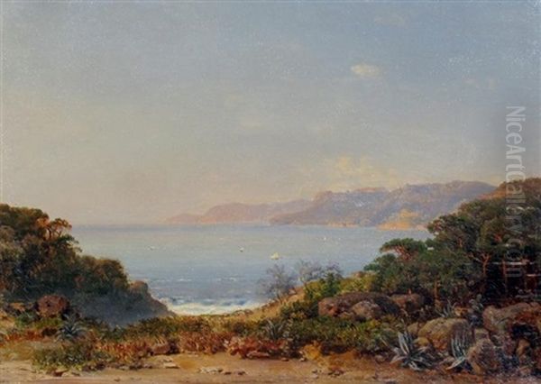 Italian Gulf - Near Gulf Of Spezia Oil Painting by Otto Reinhard Jacobi