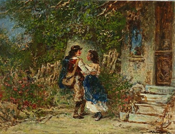 Courting Oil Painting by Otto Reinhard Jacobi
