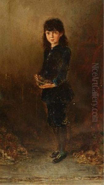 Young Boy In Blue Oil Painting by Otto Reinhard Jacobi