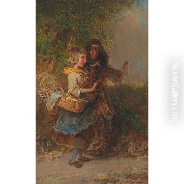 Mother And Daughter Oil Painting by Otto Reinhard Jacobi