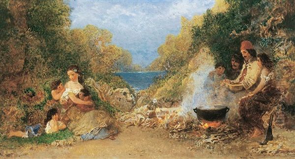 Gypsy Family Oil Painting by Otto Reinhard Jacobi