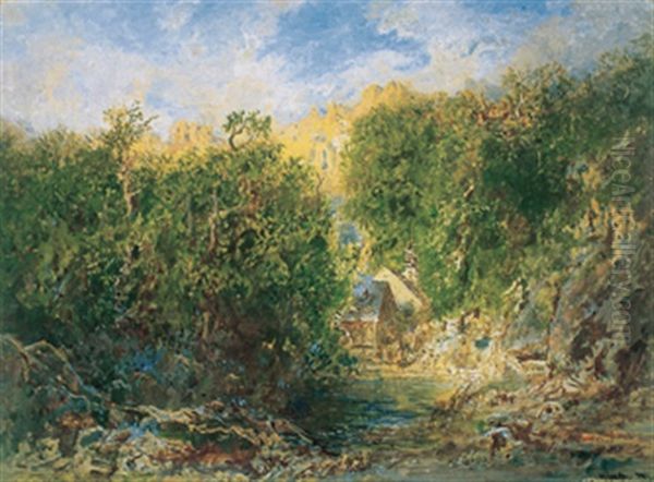 A Cottage In The Forest Oil Painting by Otto Reinhard Jacobi