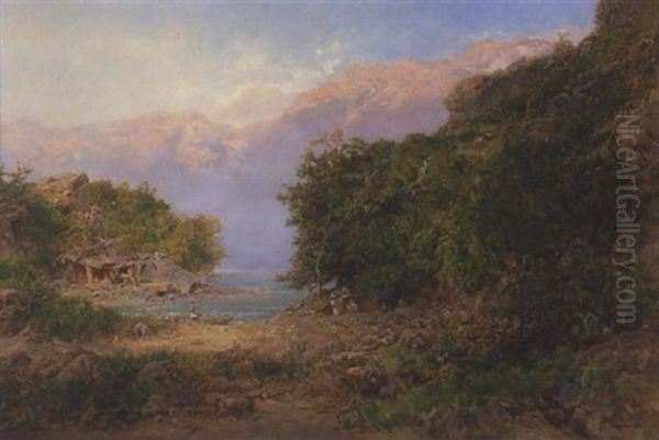 Picnic At The Cove Oil Painting by Otto Reinhard Jacobi