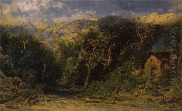 Homestead By A River Oil Painting by Otto Reinhard Jacobi