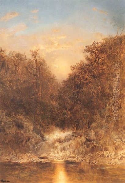 Sunrise Oil Painting by Otto Reinhard Jacobi