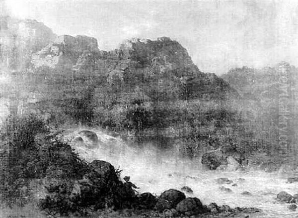 Children By River Rapids Oil Painting by Otto Reinhard Jacobi