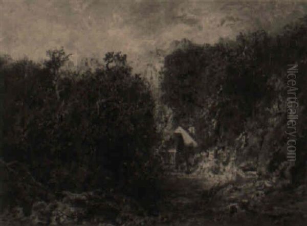 Cottage In The Forest Oil Painting by Otto Reinhard Jacobi