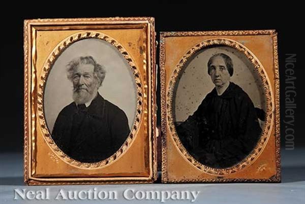 Ninth Louisiana Governor Andre Bienvenu Roman And His Wife, Aimee Parent Roman (2 Works) Oil Painting by Edward Jacobs