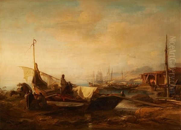 Le Dechargement Des Felouques Oil Painting by Jacob Jacobs