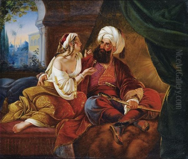 Ali Pacha Et Kira Vassiliki Oil Painting by Paul Emil Jacobs