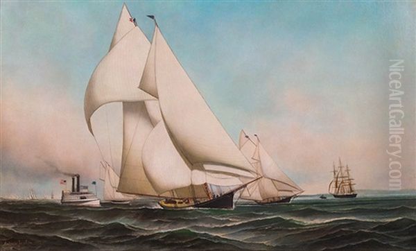 A Hay Wagon Approaching, A Hunter And His Dog On A Forest Path Oil Painting by Antonio Nicolo Gasparo Jacobsen