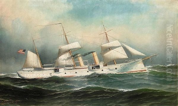 A Hay Wagon Approaching, A Hunter And His Dog On A Forest Path Oil Painting by Antonio Nicolo Gasparo Jacobsen