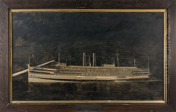 The Hudson River Paddlewheel Steamer C.w. Morse Oil Painting by Antonio Nicolo Gasparo Jacobsen