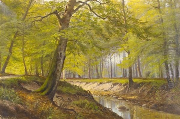 Waldlichtung Am Bachlauf Oil Painting by August Jacobsen