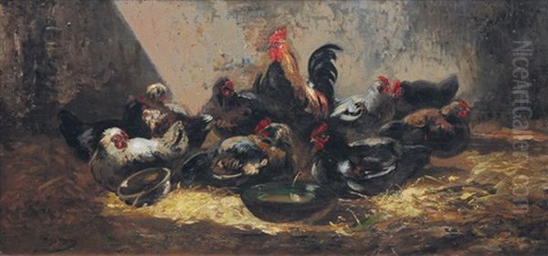In The Chicken House Oil Painting by Charles Emile Jacque