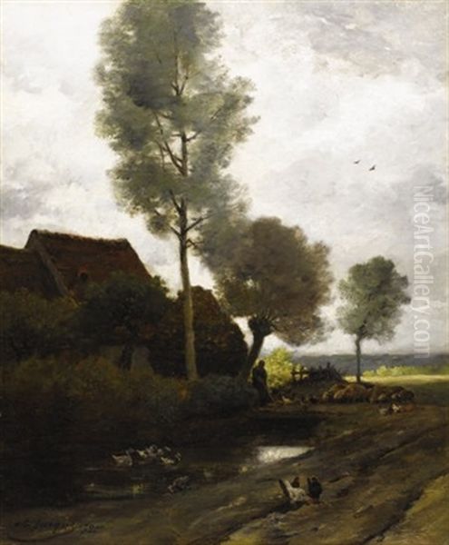 Un Paysage Oil Painting by Charles Emile Jacque